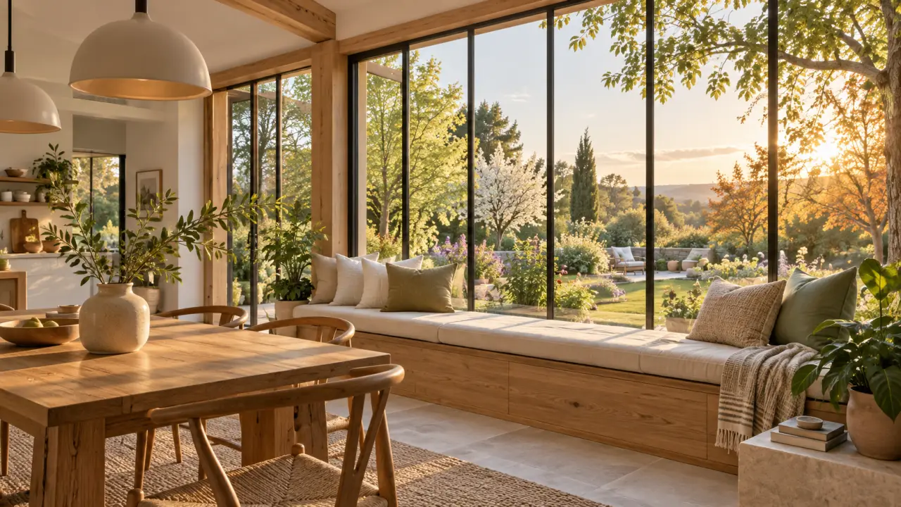 Verrière sur mesure baignée de lumière naturelle dans un intérieur chaleureux