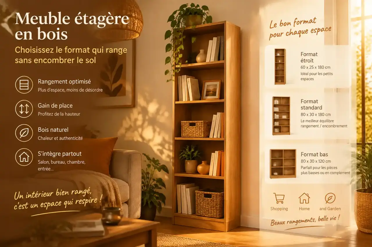 Meuble étagère en bois : choisissez le format qui range sans encombrer le sol