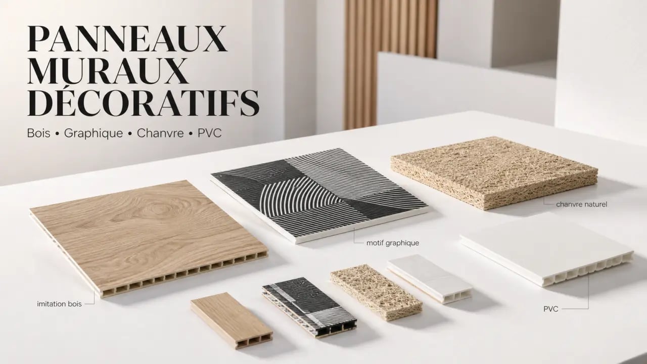 Échantillons de panneaux muraux décoratifs intérieurs en relief, bois, chanvre et PVC