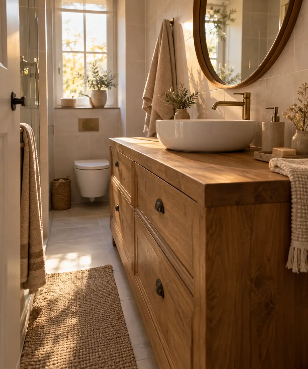 Meuble en bois pour salle de bain : le mauvais format peut encombrer toute la pièce
