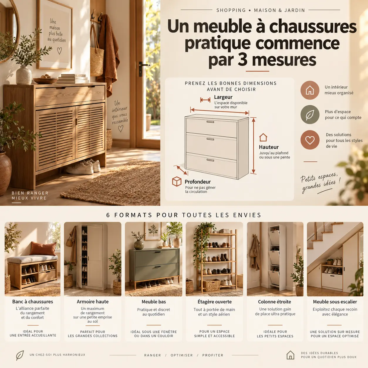 Un meuble à chaussures pratique commence par 3 mesures et 6 formats à comparer