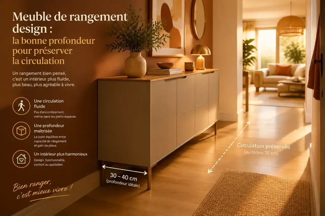 Meuble de rangement design : la bonne profondeur pour préserver la circulation