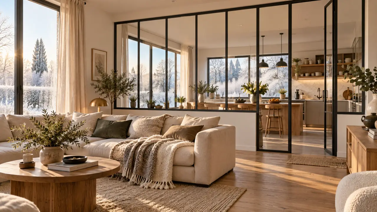 Verrière sur mesure baignée de lumière dans un intérieur chaleureux