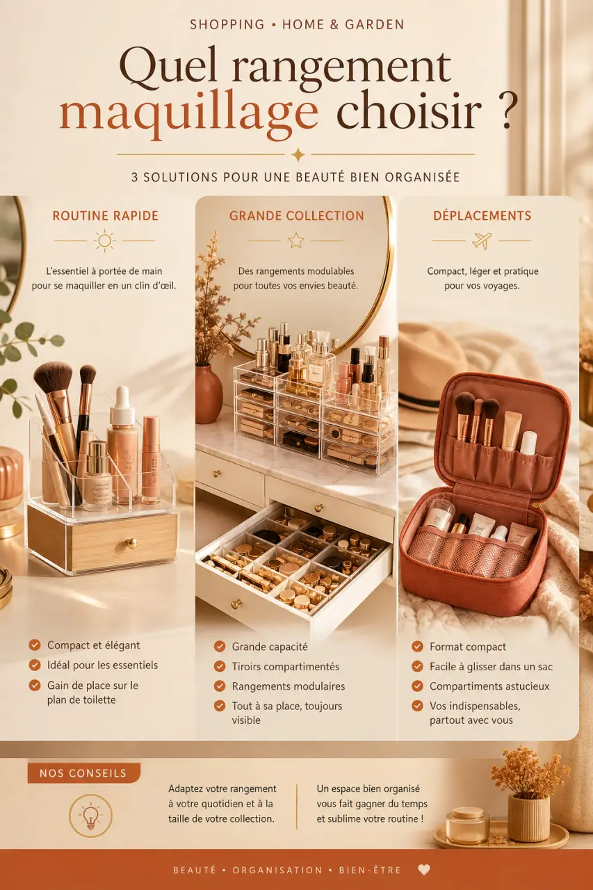 Quel rangement maquillage choisir pour une routine rapide, une grande collection ou les déplacements ?
