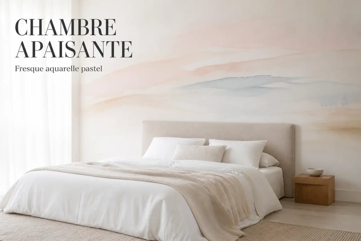 Fresque murale aquarelle pastel dans une chambre apaisante