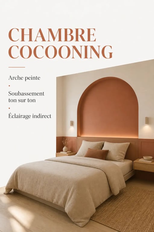 Idées déco murs chambre : arche peinte et soubassement pour une ambiance cocooning