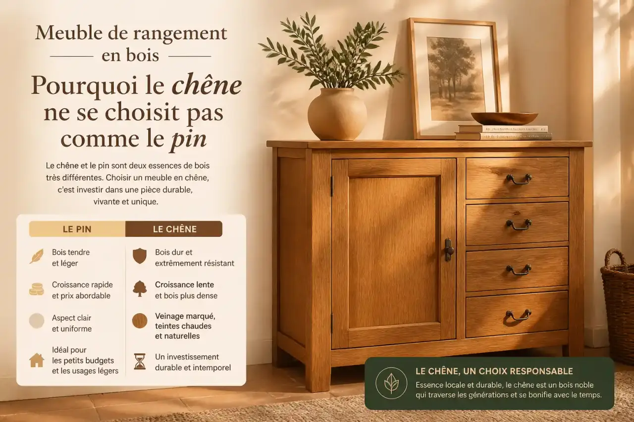 Meuble de rangement en bois : pourquoi le chêne ne se choisit pas comme le pin