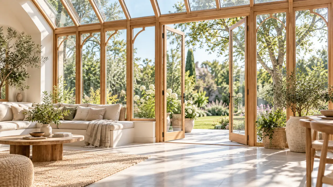 Verrière sur mesure en bois sculpté baignée de lumière naturelle